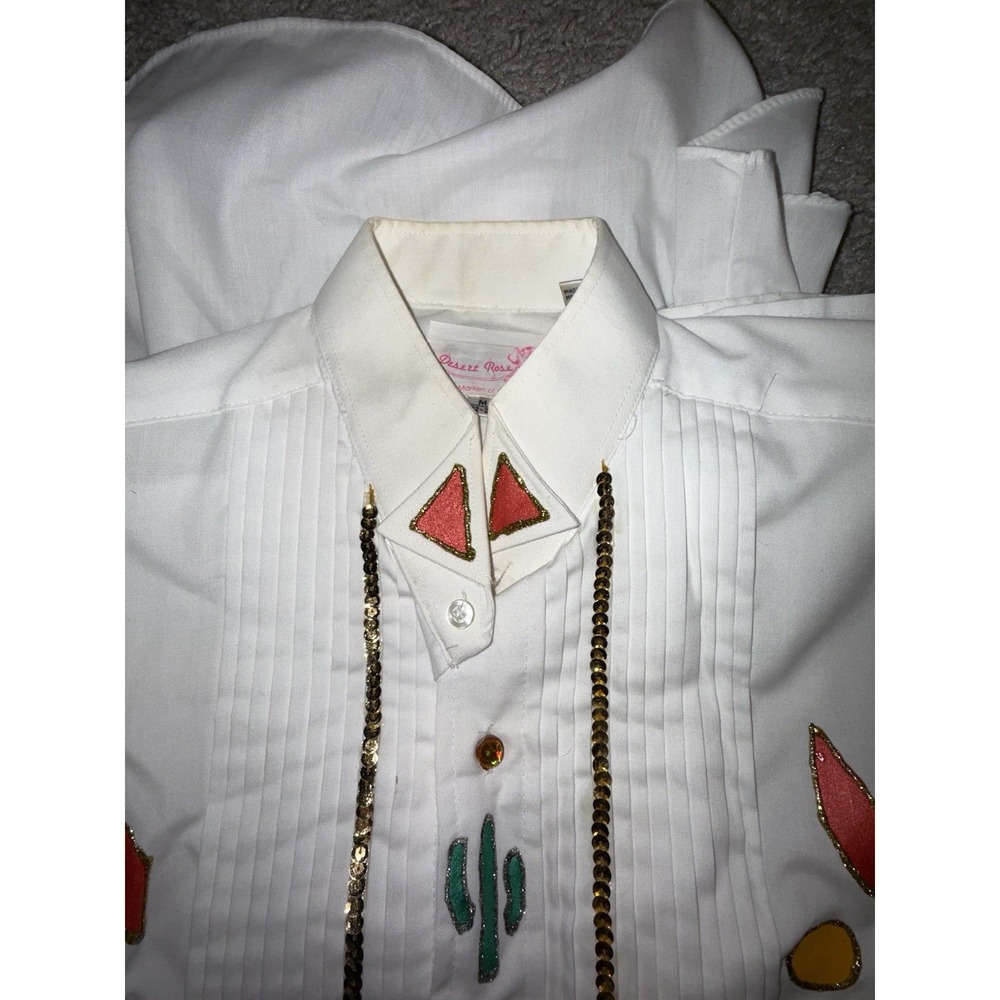 Vintage Hand Painted By Marken Tuxedo Shirt Mens Medium Western Native Boho Luxe - Picture 7 of 7